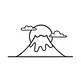 Line art mountain with sun and clouds